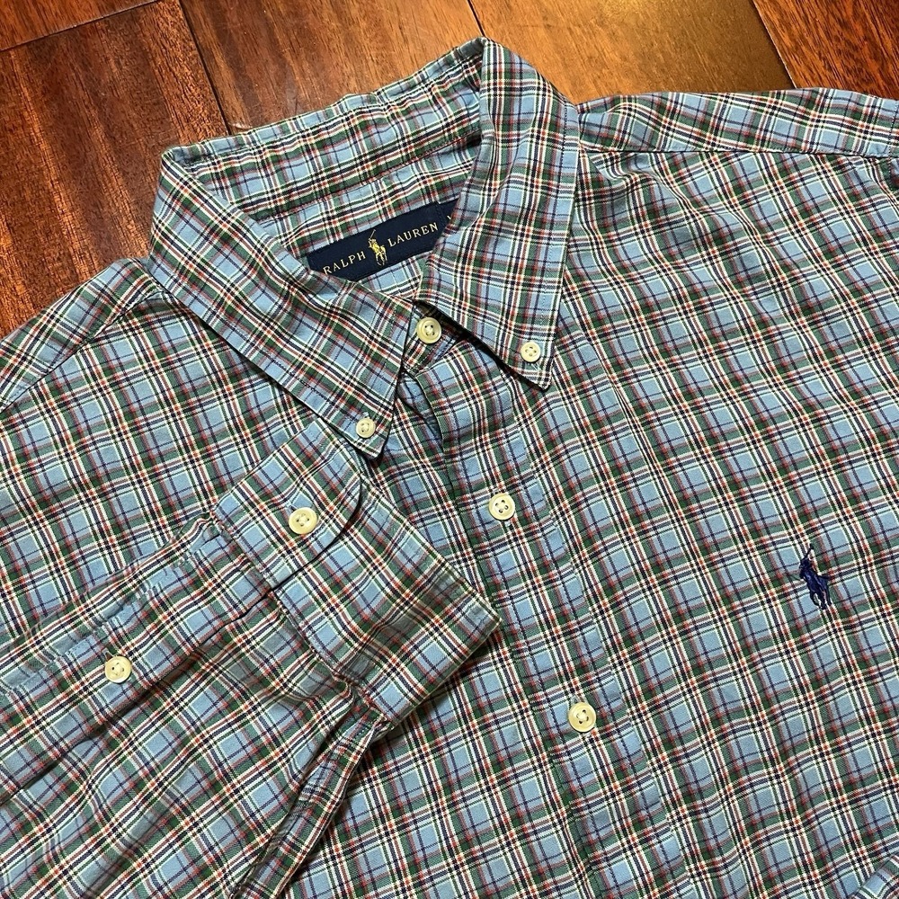 Ralph Lauren Mens Extra Large Blue Green Red White Button Down Preppy Casual